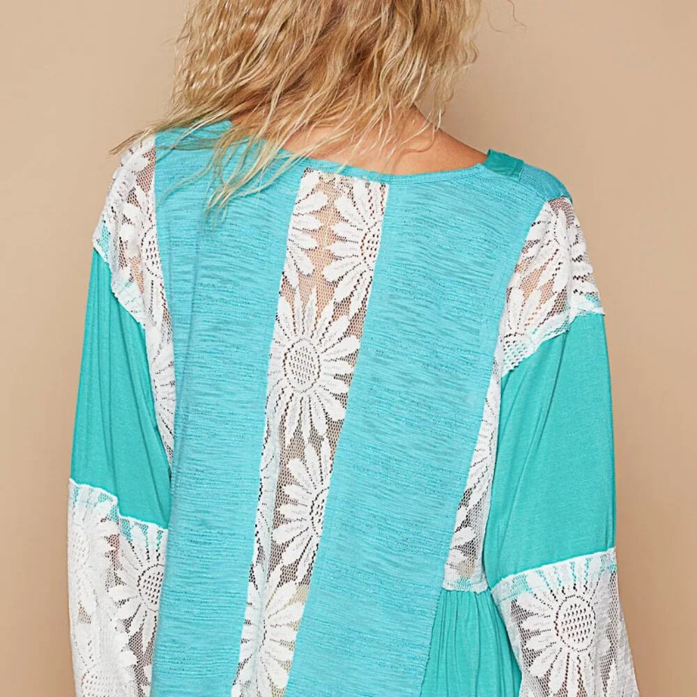 #103 POL V-Neck Flare Sleeve Lace Top